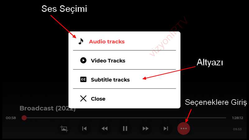 xtream iptv ses ve altyazı değişim ekranı